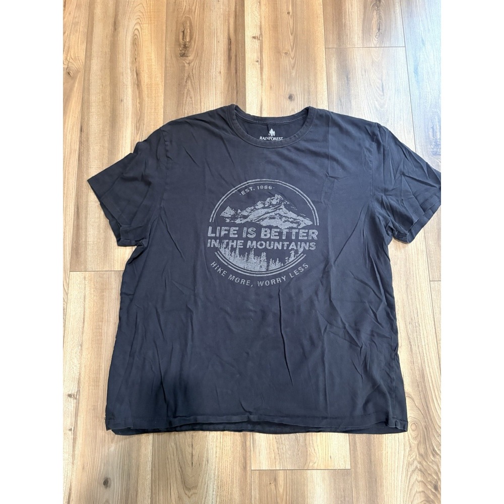 Rainforest Life is Better in the Mountains Graphic T-Shirt X-Large, BLACK Soft